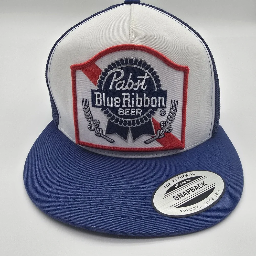 Pabst Beer Hat, PBR Vintage Trucker, Pabst Blue Ribbon Logo Patch, Yupoong 6006